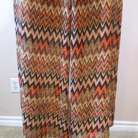 Umgee Boho Style Chevron Orange/Brown/Cream Lined Palazzo Pants w/ Pockets M - Picture 4 of 6